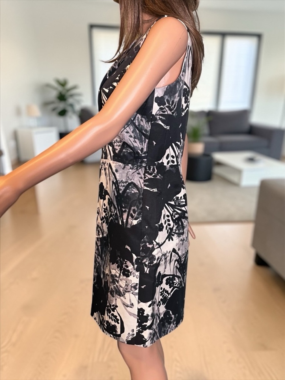 Ann Taylor Petite 8P Black White Floral Sheath Dress Cotton Silk - Picture 3 of 10